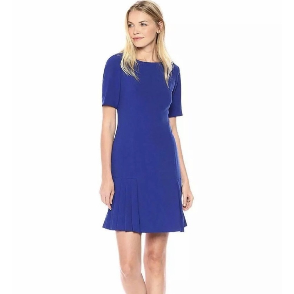 Tahari Arthur S Levine‎ Mini Dress Size 12 Royal Blue A-Line Pleated Hemline New